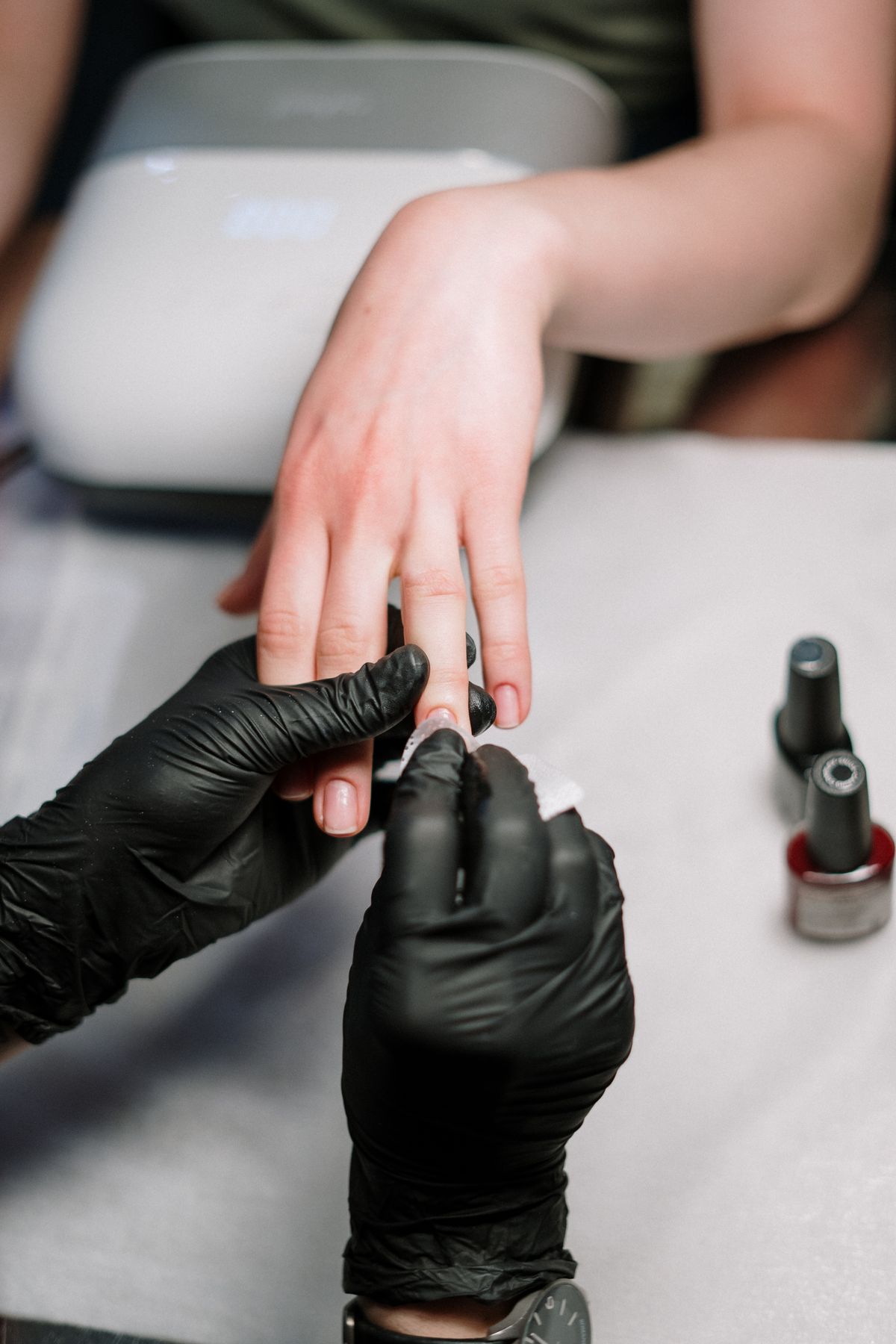 Manicure in progress at Ruby's Nail Salon, Kent WA